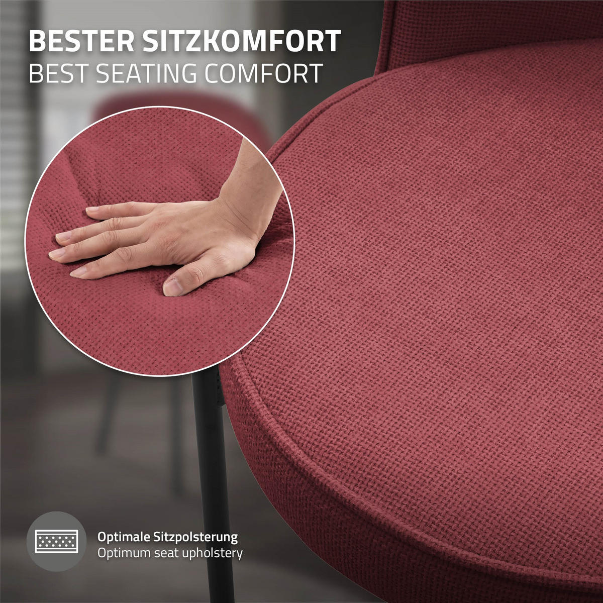 ESSZIMMERSTUHL 2er Set Rot mit Stoffbezug - Rot/Schwarz, Textil/Metall (50/83/63cm) - ML-DESIGN
