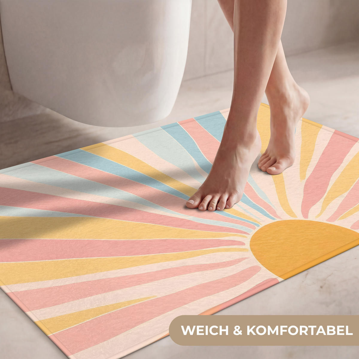 WC PŘEDLOŽKA Ilustrace - Slunce - Pastelové barvy 90x60 cm - pastelově modrá, textil/plast (90/1cm) - OnlyWow