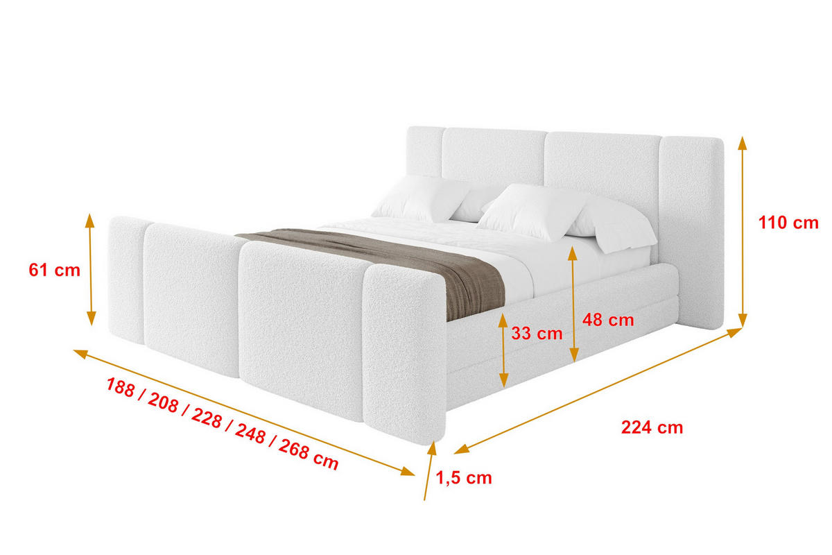 POLSTERBETT mit Bettkasten, Fußteil und Lattenrost, Boxbett ohne Matratze - TEVO-Z 140x200 Weiß - Weiß, Holzwerkstoff/Textil (140/200cm) - ALTDECOR