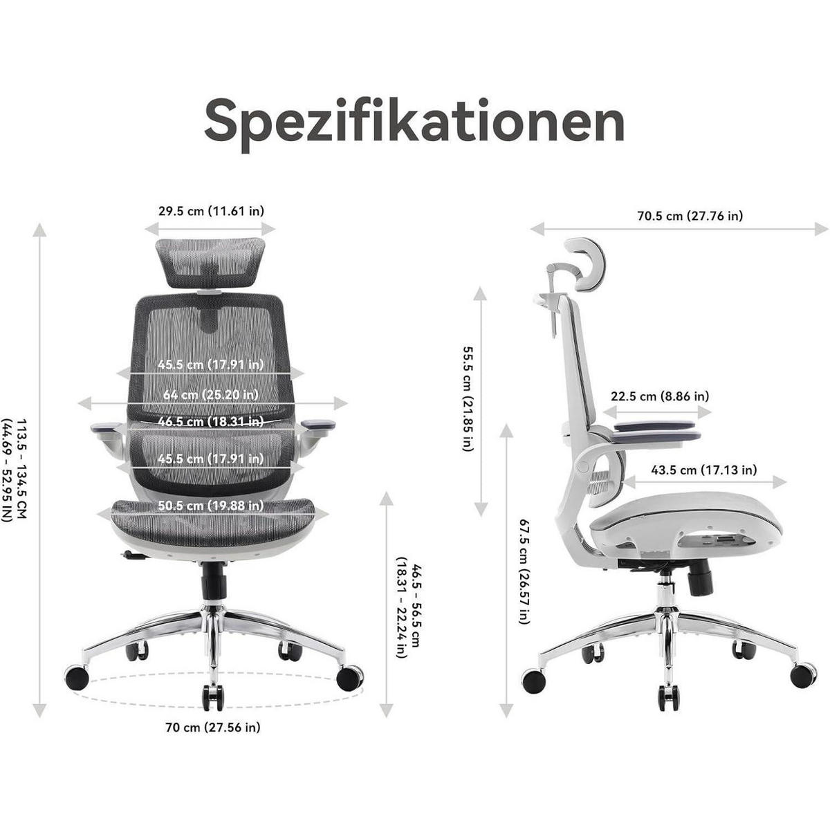 BÜROSTUHL M59AS Mesh Weiß - Grau, Textil (64/113.5/70.5cm)