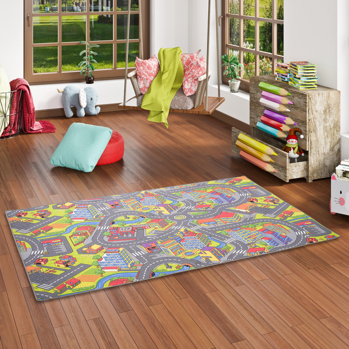 KINDER SPIEL TEPPICH LITTLE TOWN 3D - Multicolor, Textil (80/160cm) - Snapstyle