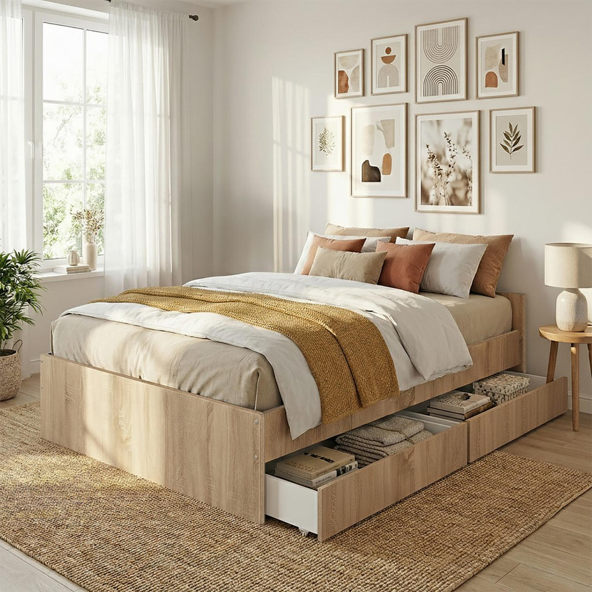 BETT KAPPA mit Schubladen / Bett 160x200 - Eiche gebleicht Dekor - Sonoma Eiche, Holzwerkstoff (160/200cm) - Weber Industries