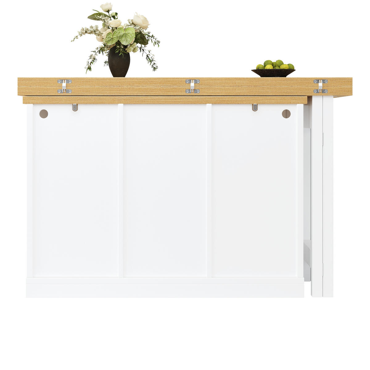 ESSTISCH Ausziehbar 120–197cm 360° LED Stauraum Weinregal - Weiß, Holzwerkstoff (40/120/72cm) - FLIEKS