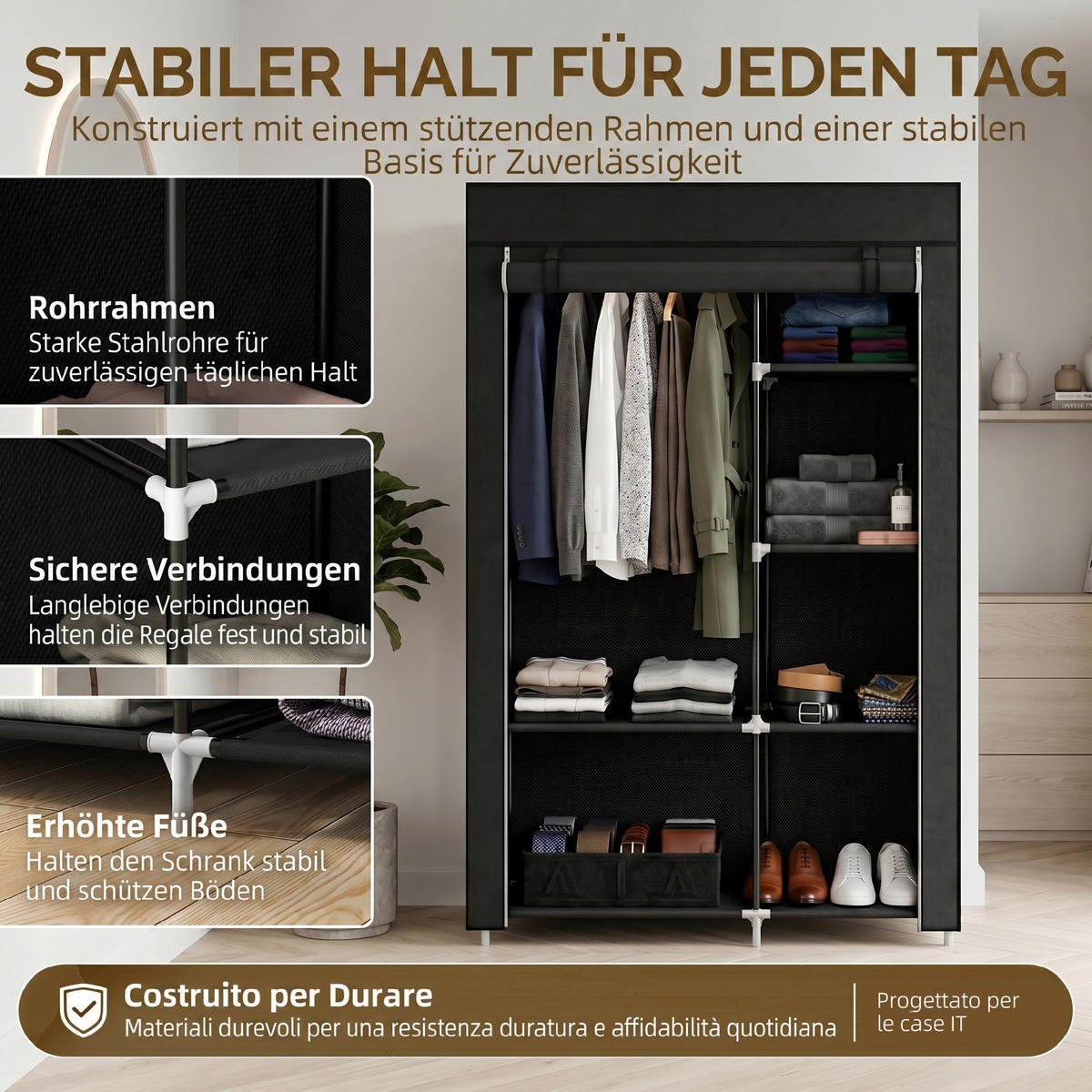STOFFSCHRANK Schwarz 1 Stück - Schwarz, Metall (103/162.5/43cm) - GiPP