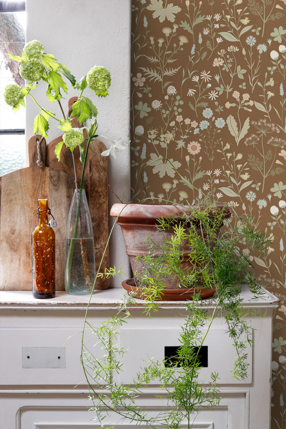 TAPETE Feldblumen 50 x 900 cm - Braun, Papier (50/900cm) - ESTAhome