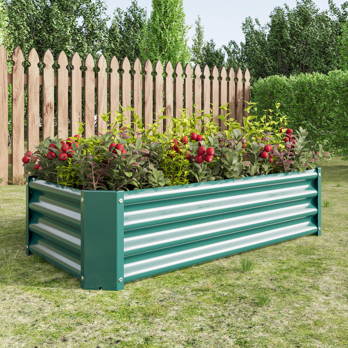 BLUMENKASTEN aus Metall 120x60x30 cm in Grün mit offener Basis - Grün, Metall (60/30/120cm) - Modfu