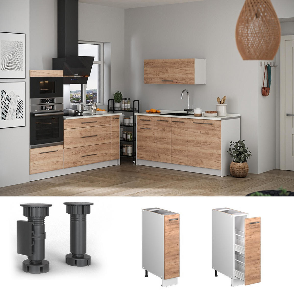 APOTHEKERSCHRANK Fame-Line, Goldkraft Eiche/Weiß, 20 cm, AP Eiche - Honigeiche/Weiß, Holzwerkstoff (20/82/60cm) - Vicco