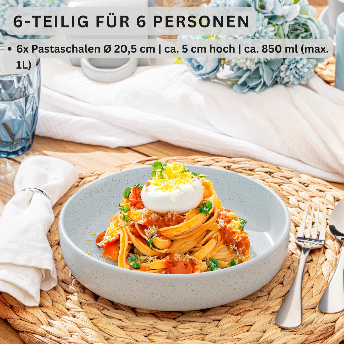 PASTASCHALEN LEEDS FROST - 6 teilig aus Steingut - Weiß, Stein (20.5cm) - Sänger