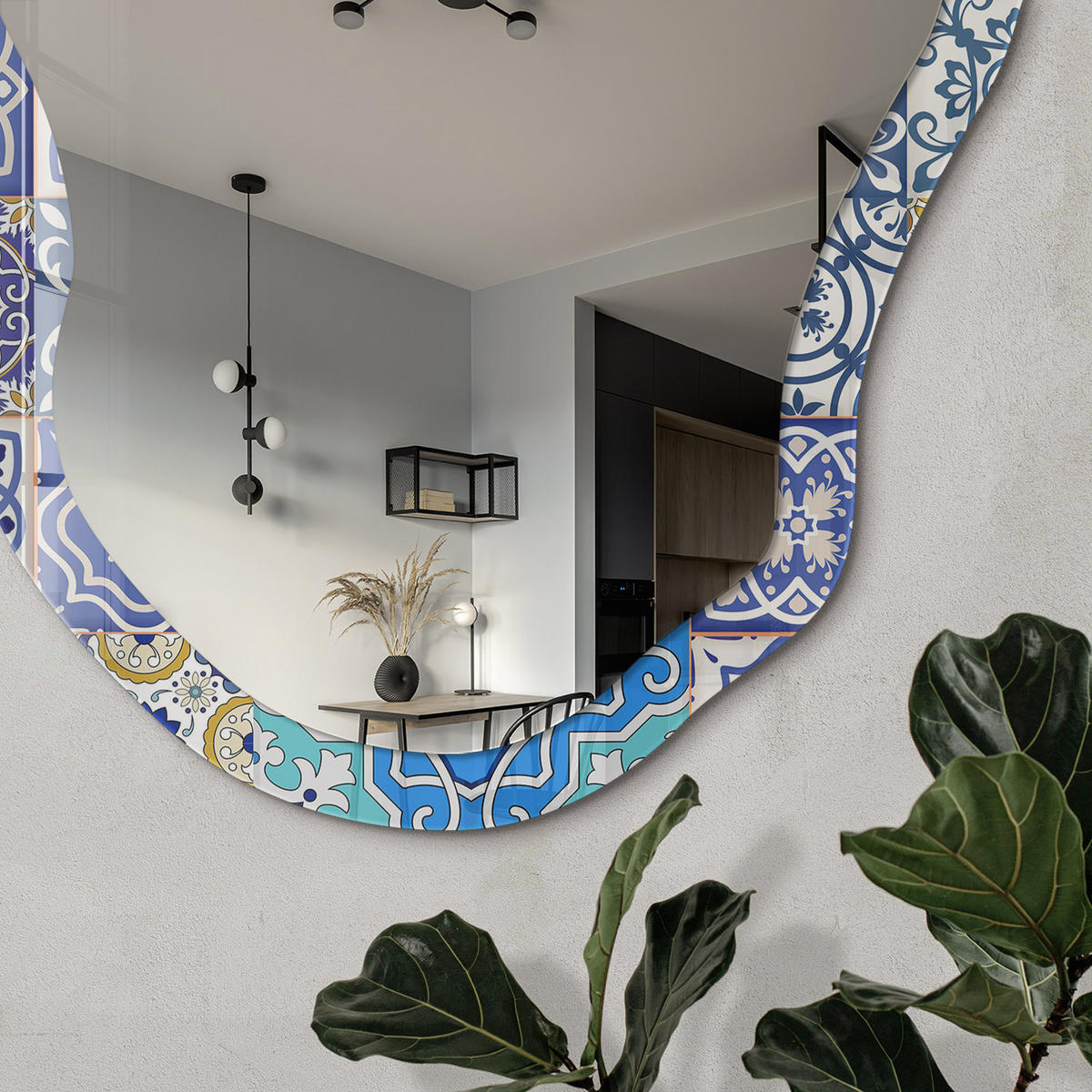 SPIEGEL 90x45 cm asymmetrisch mit Druck - Originalmosaik - Transparent, Glas (45/90/0.4cm) - TULUP
