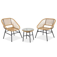 GARTENSET Malika 2 Sessel und Tisch mit Glasplatte, mit Metallrahmen, Beige - Beige/Schwarz, Metall - Beautysofa