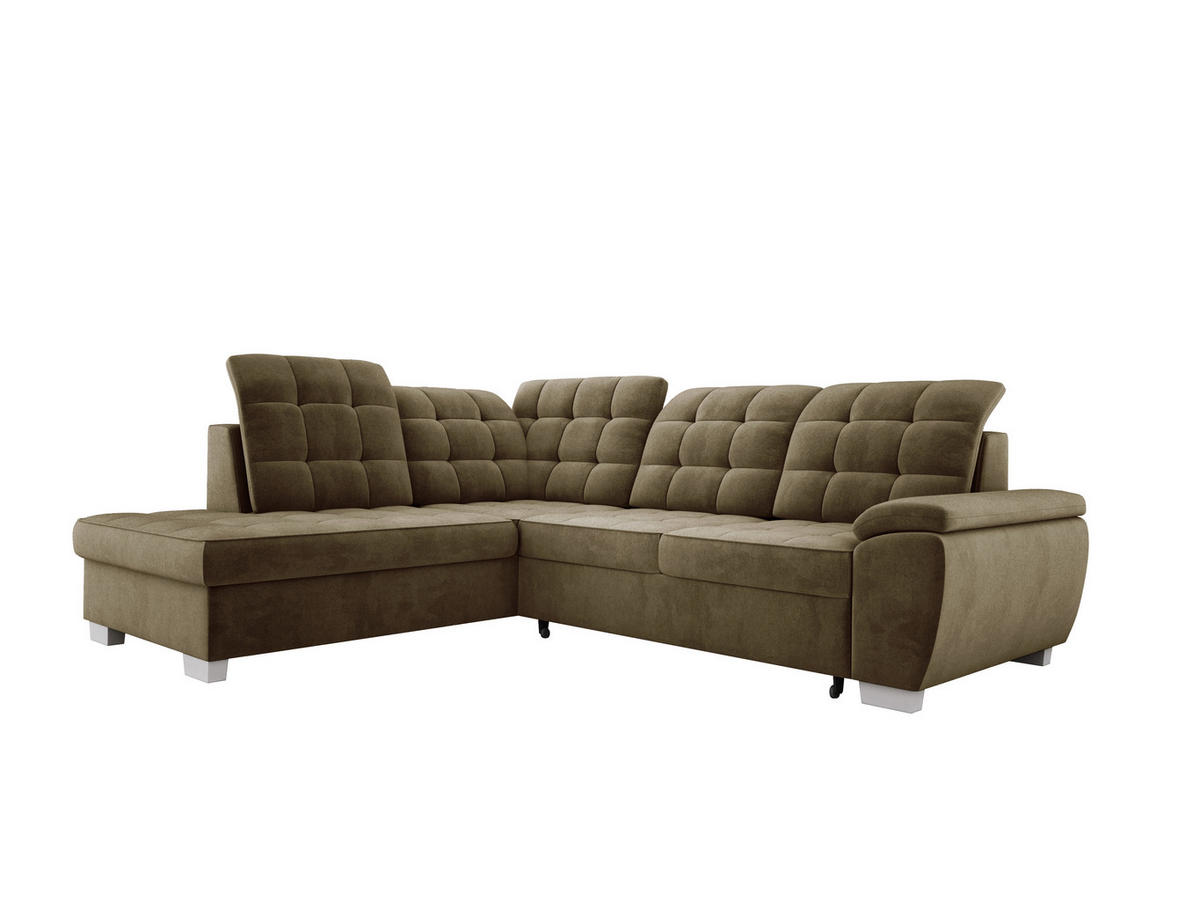 ECKSOFA LOTTA SALVADOR Bettkasten verstellbare Kopfstützen hochwertige Verarbeitung lose Rückenkissen freistehend LINKS 212x258x106 cm Olive green - Olivgrün, Holz/Textil (212/258cm) - DomoHome