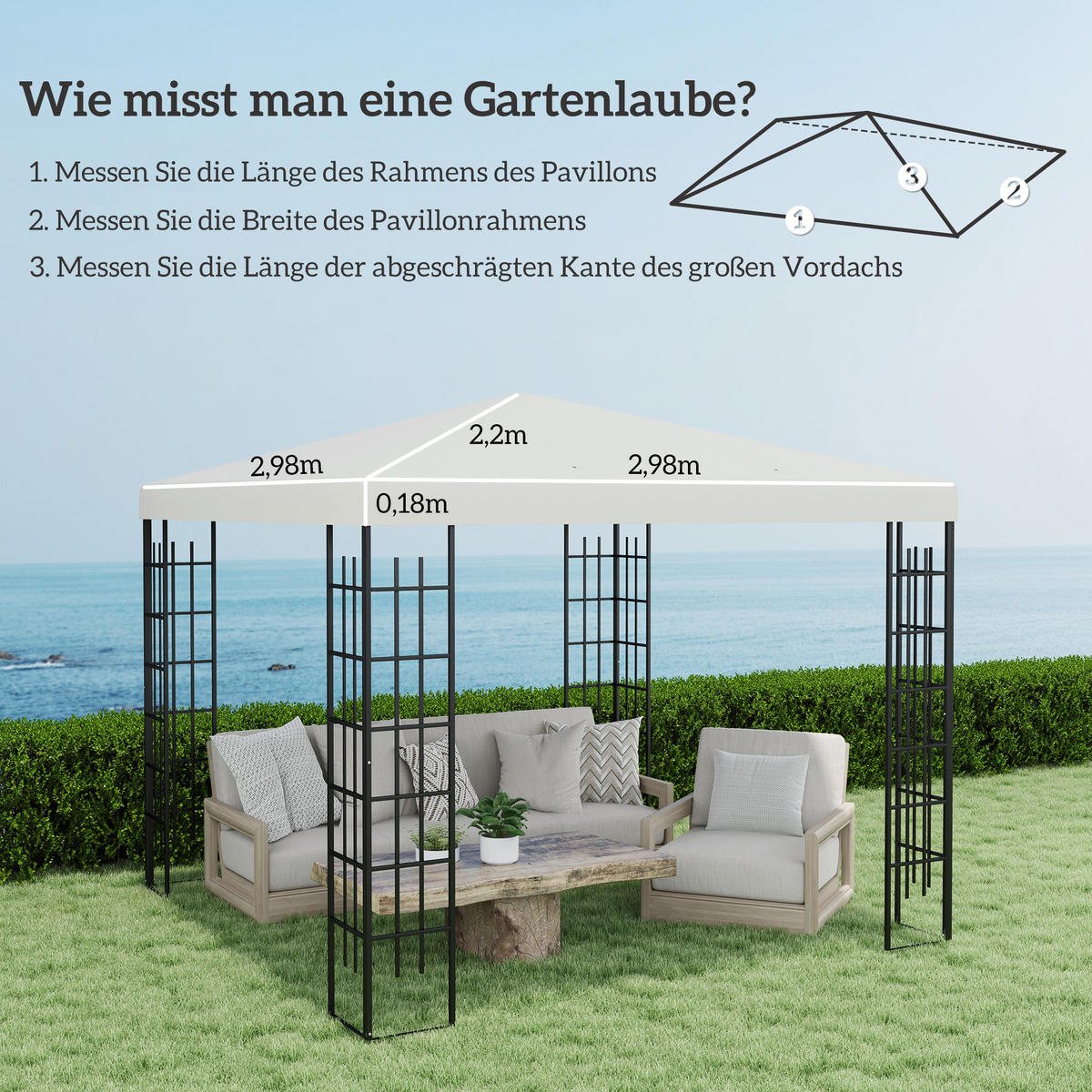 ERSATZDACH für Pavillon 3 x 3 m - Hellgrau, Kunststoff (298/1/298cm) - Outsunny
