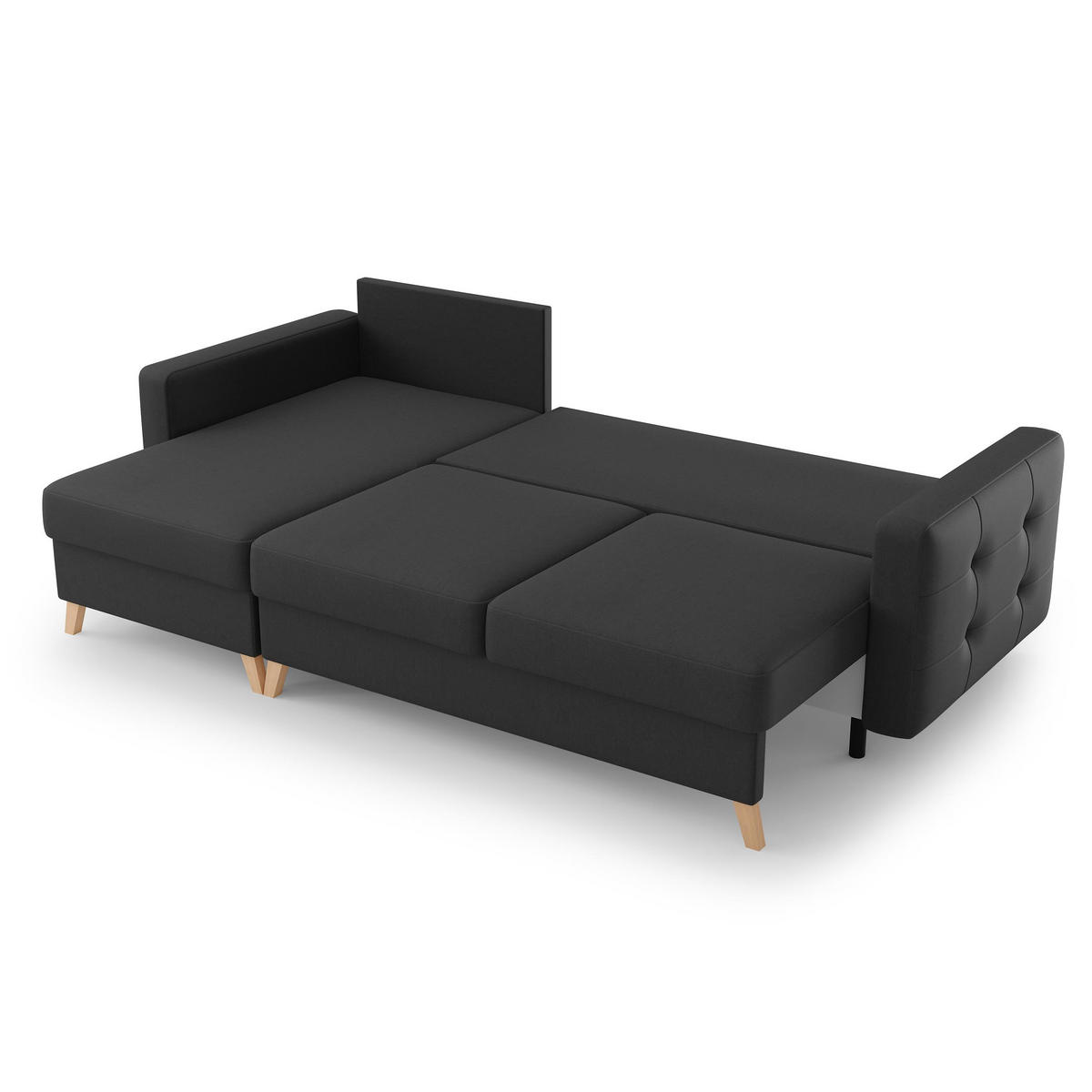 ECKSCHLAFSOFA Vinci mit universelle Ottomane, Dunkelgrau - Buchefarben/Schwarz, Textil (236/151cm) - Beautysofa