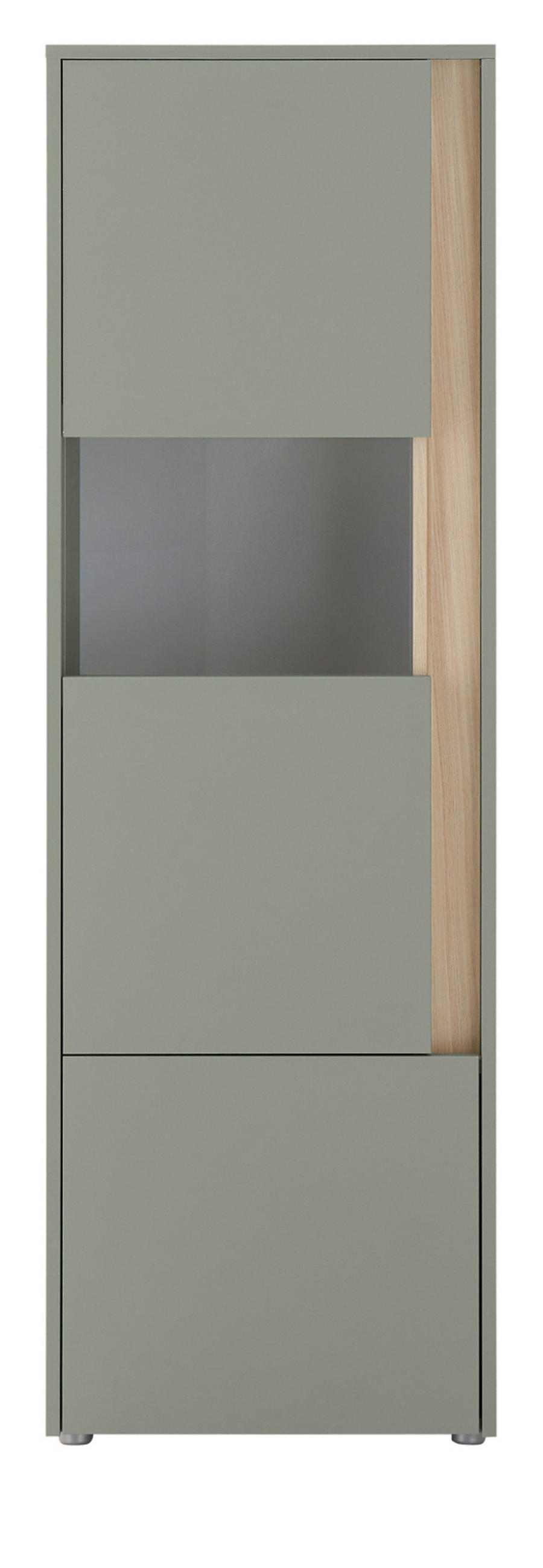 VITRINE Salbei grün, Barista Eiche 50 x 150 cm, Vitrinenschrank halbhoch - Salbeigrün/Eichefarben, Glas/Holzwerkstoff (50/155/40cm) - Furn.Design