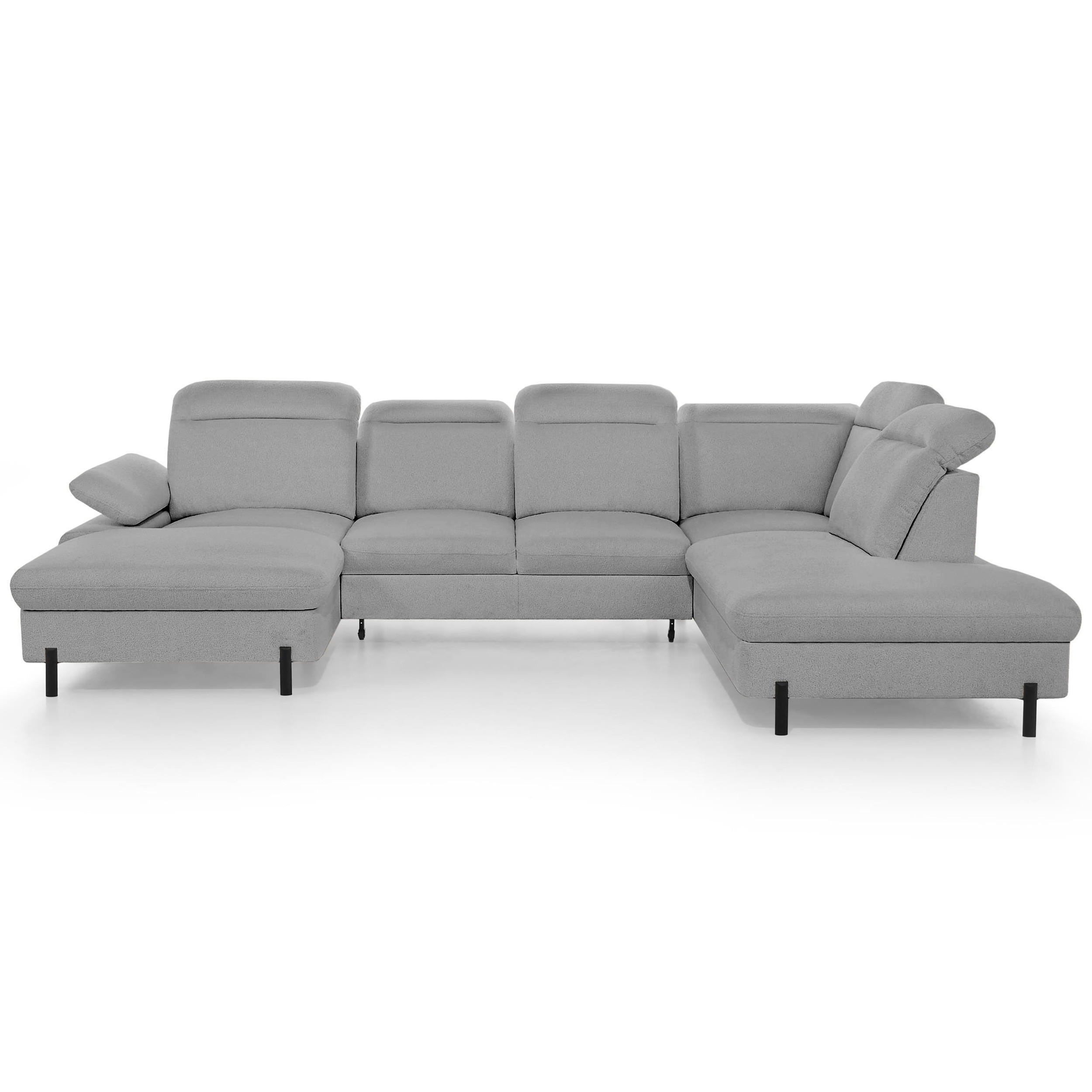 Beautysofa SEDACÍ SOUPRAVA Sora U s funkcí spaní, nastavitelnou hloubkou sedu, opěrkami hlavy a područkou, 365 cm, šedá, levá