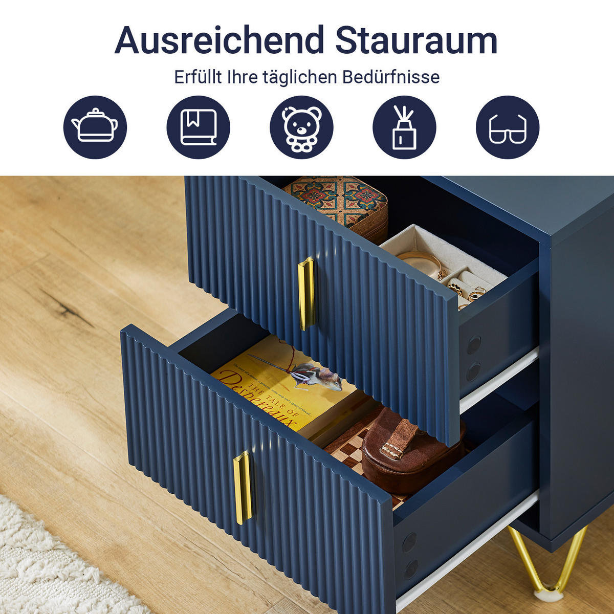NACHTTISCH Blau - Blau, Holzwerkstoff (40/47/40cm) - SoBuy