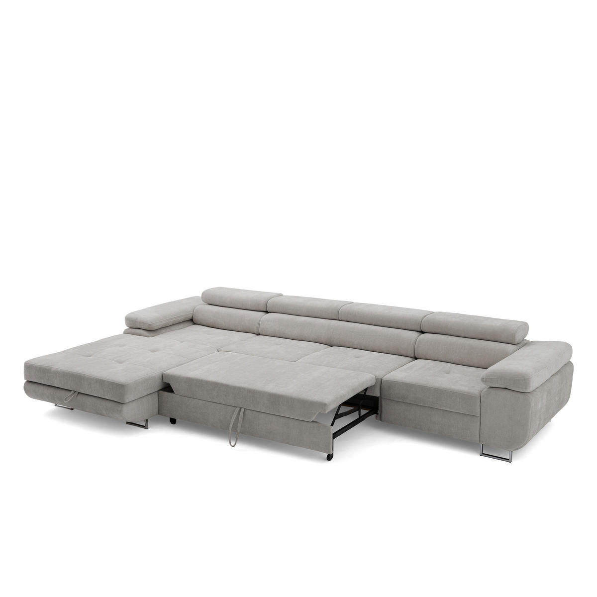 ECKSOFA ALONZO MAXI Links mit Schlaffunktion 125x195 Chenille Grau - Chromfarben/Grau, Holz/Textil (350/203cm) - Muffo