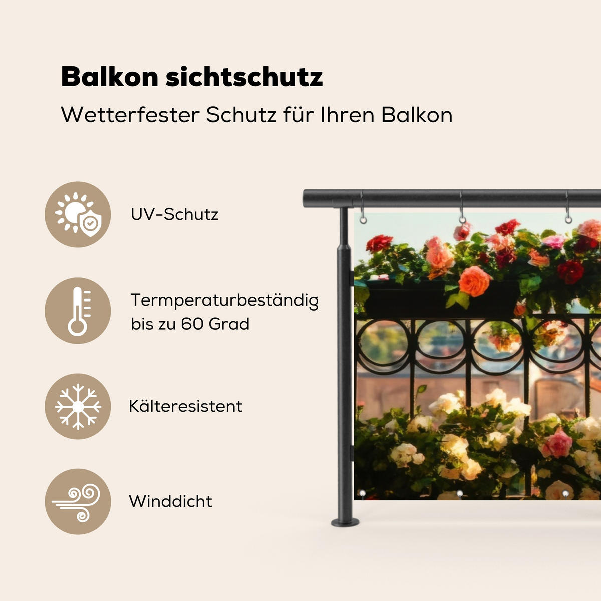 BALKON-SICHTSCHUTZ Blumen - Zaun - Stadtbild - Sommer - Pink, Kunststoff (300/90cm) - MuchoWow