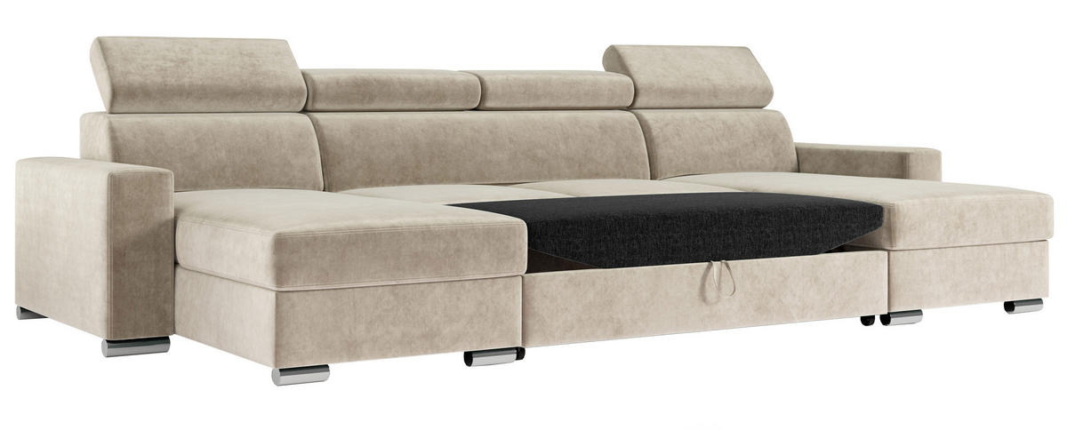 WOHNLANDSCHAFT FOX U Beige - Velvet - Beige/Silberfarben, Kunststoff/Textil (306/98/168cm) - MKS