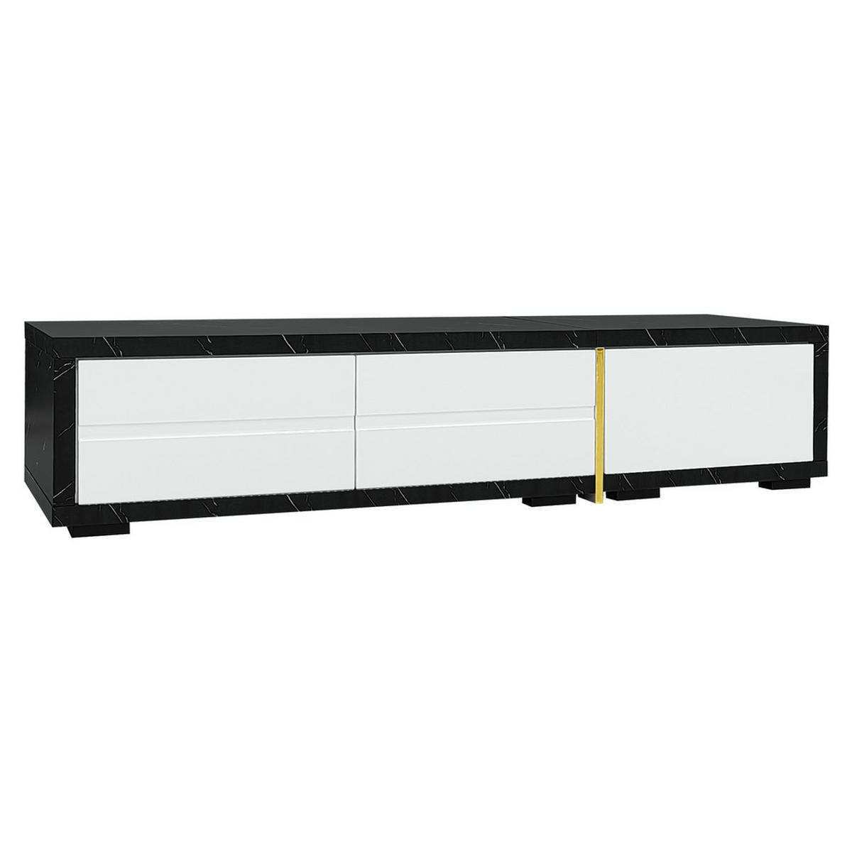 TV-SCHRANK Modern variable Länge 140-260cm drehbar Schwarz-Weiß Marmoroptik - Weiß, Holz (51.4/30.5/62.2cm) - FLIEKS