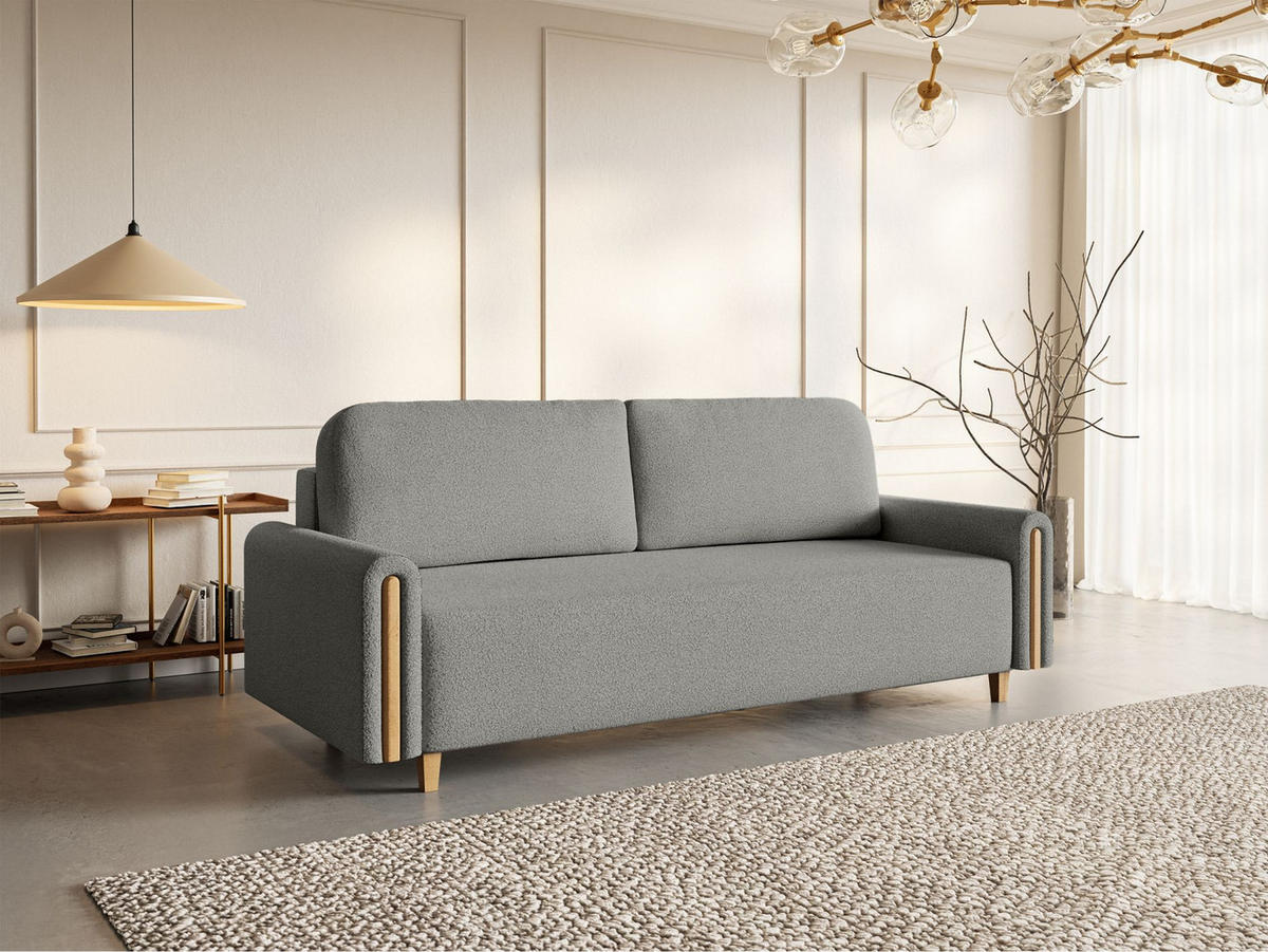 3-SITZER SCHLAFSOFA Majla Hellgrau - Eichefarben/Hellgrau, Holz/Textil (236/93/97cm) - Selsey