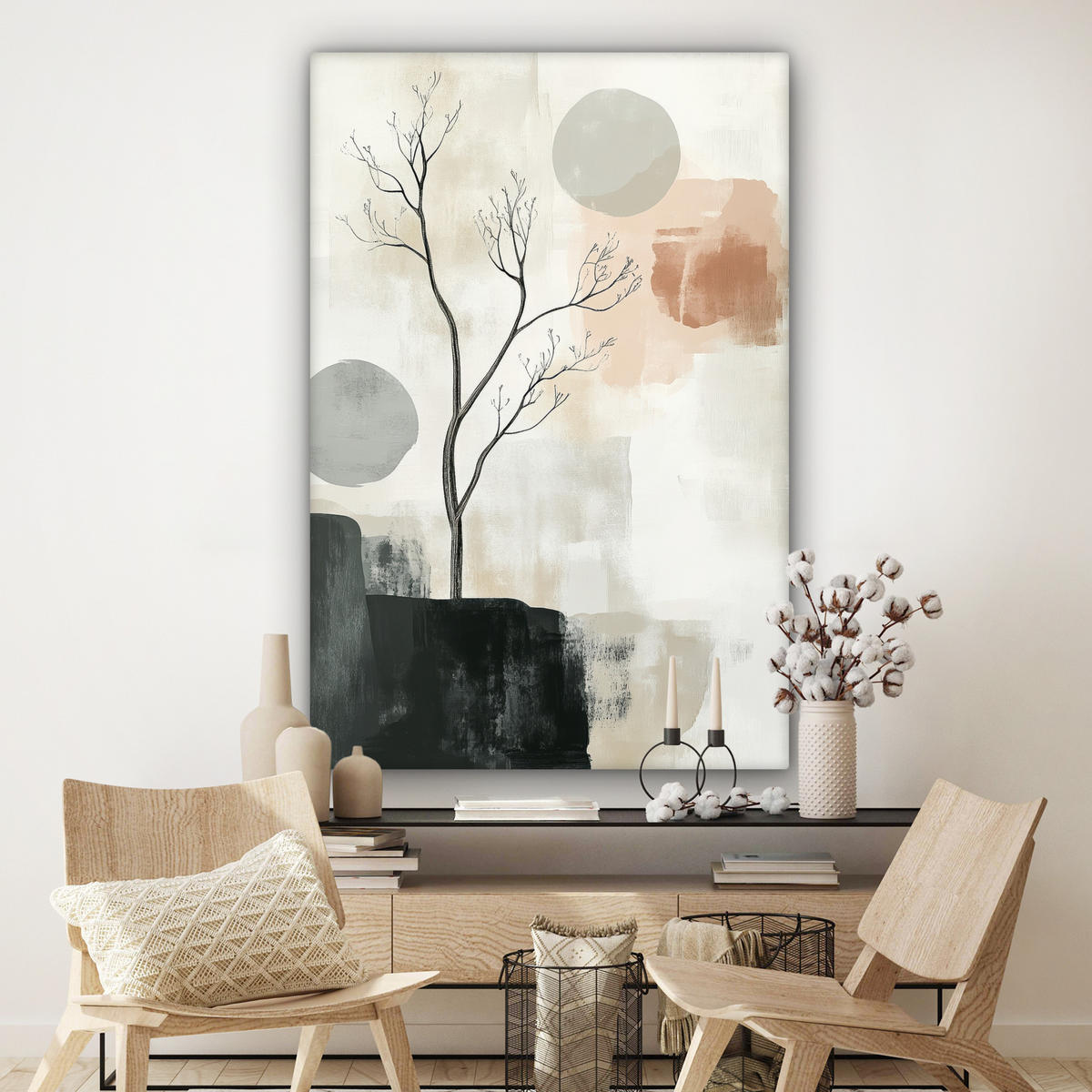 OBRAZ NA PLÁTNĚ Wabi sabi - Béžová - Rostlina 90x140 cm - písková barva, textil (90/140cm) - MuchoWow