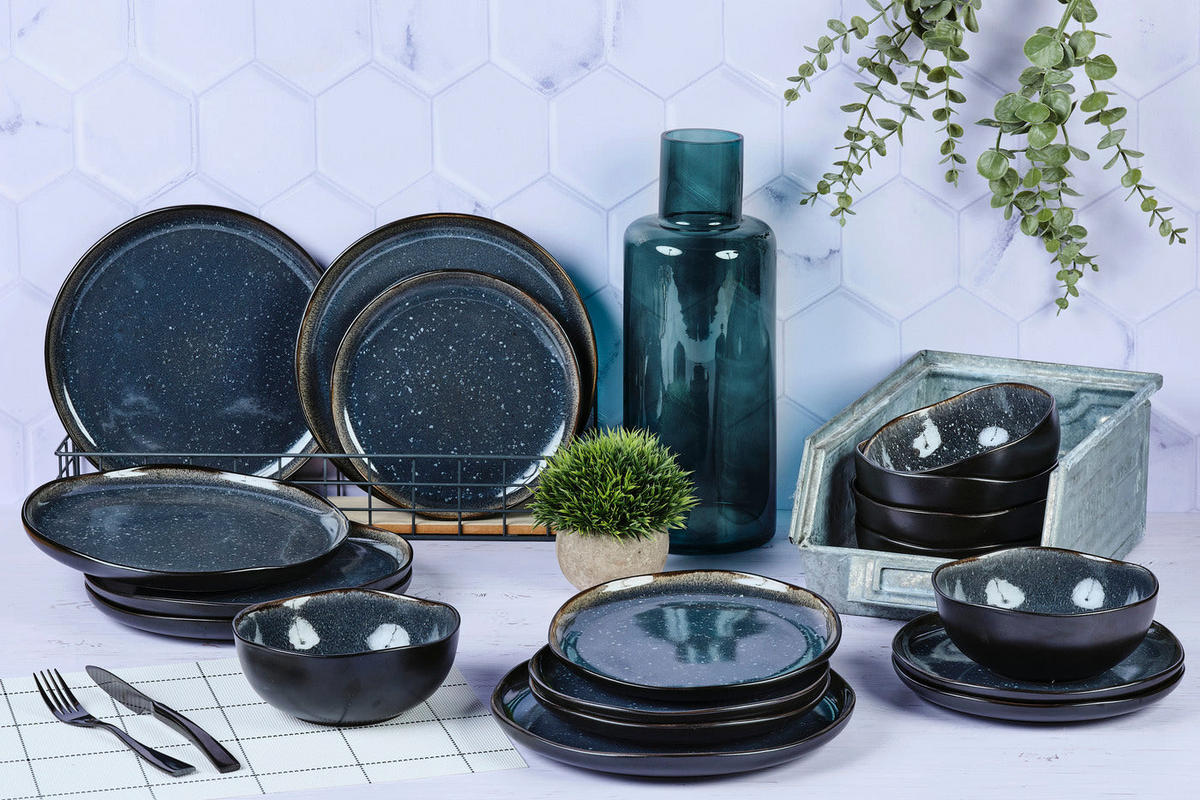 SERVICE Die Essentials Iris - 18 Teile - Nachtblau - Blau, Keramik (1/1/1cm) - Björn