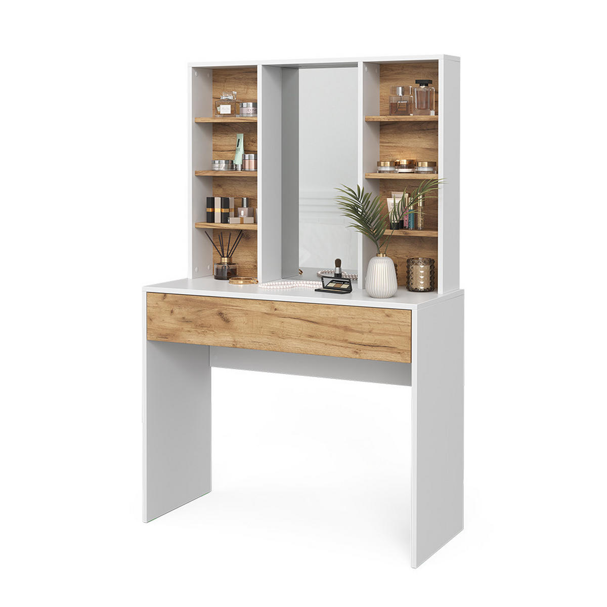 SCHMINKTISCH Alexa Goldkraft Eiche/Weiß 93 cm mit Spiegel - Honigeiche/Weiß, Holzwerkstoff (93/147/40cm) - Vicco