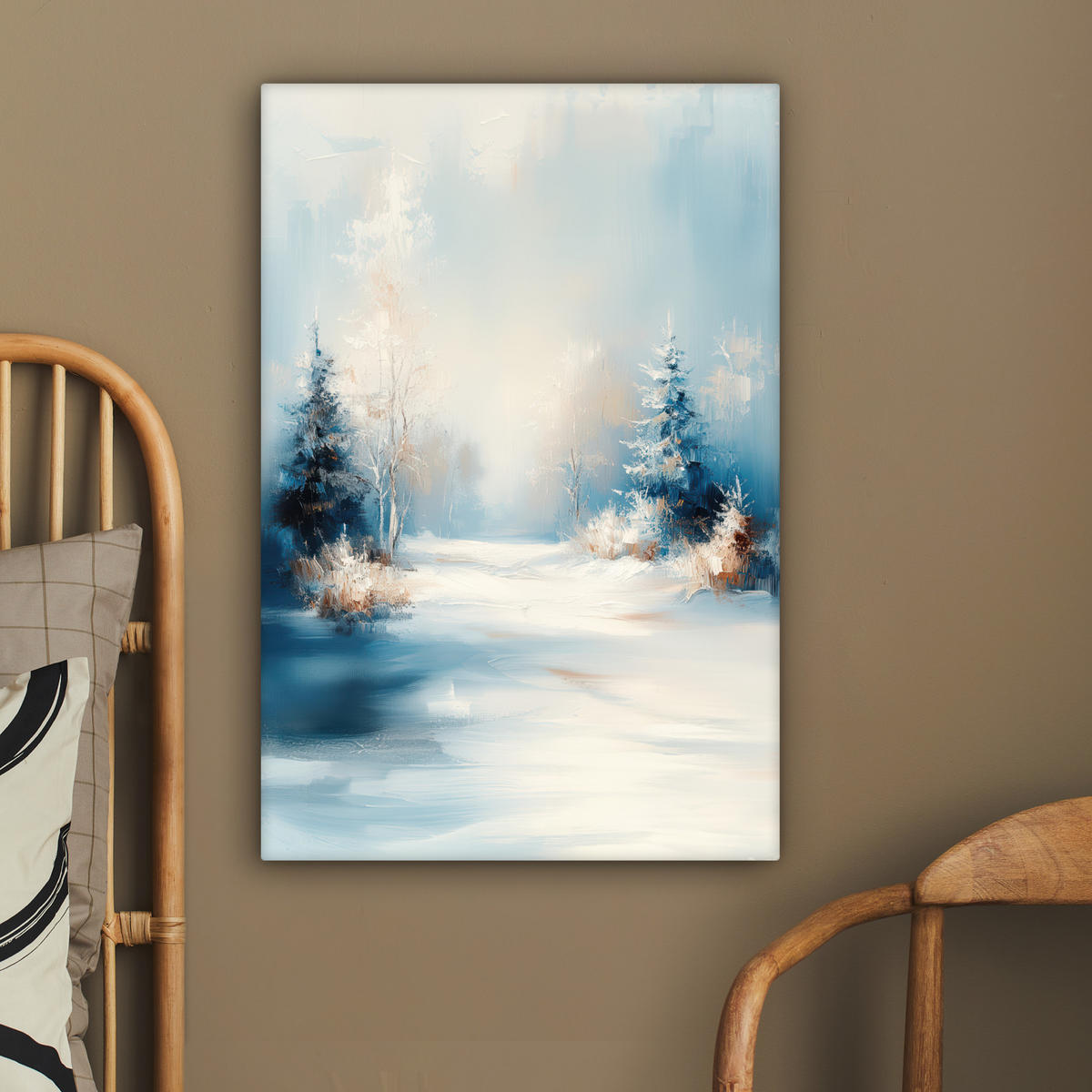 LEINWANDBILD Wald - Winter - Natur - Abstrakt - Schnee 60x90 cm - Weiß, Textil (60/90cm) - MuchoWow
