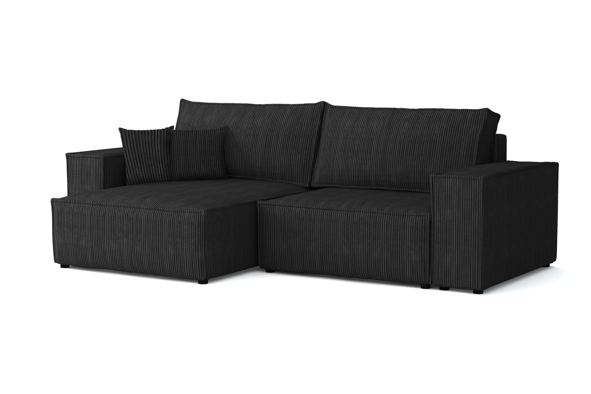 ECKSOFA MATT 255/153 cm links in Cord Schwarz - Schwarz, Holz/Holzwerkstoff (255/153cm) - Deine Möbel 24