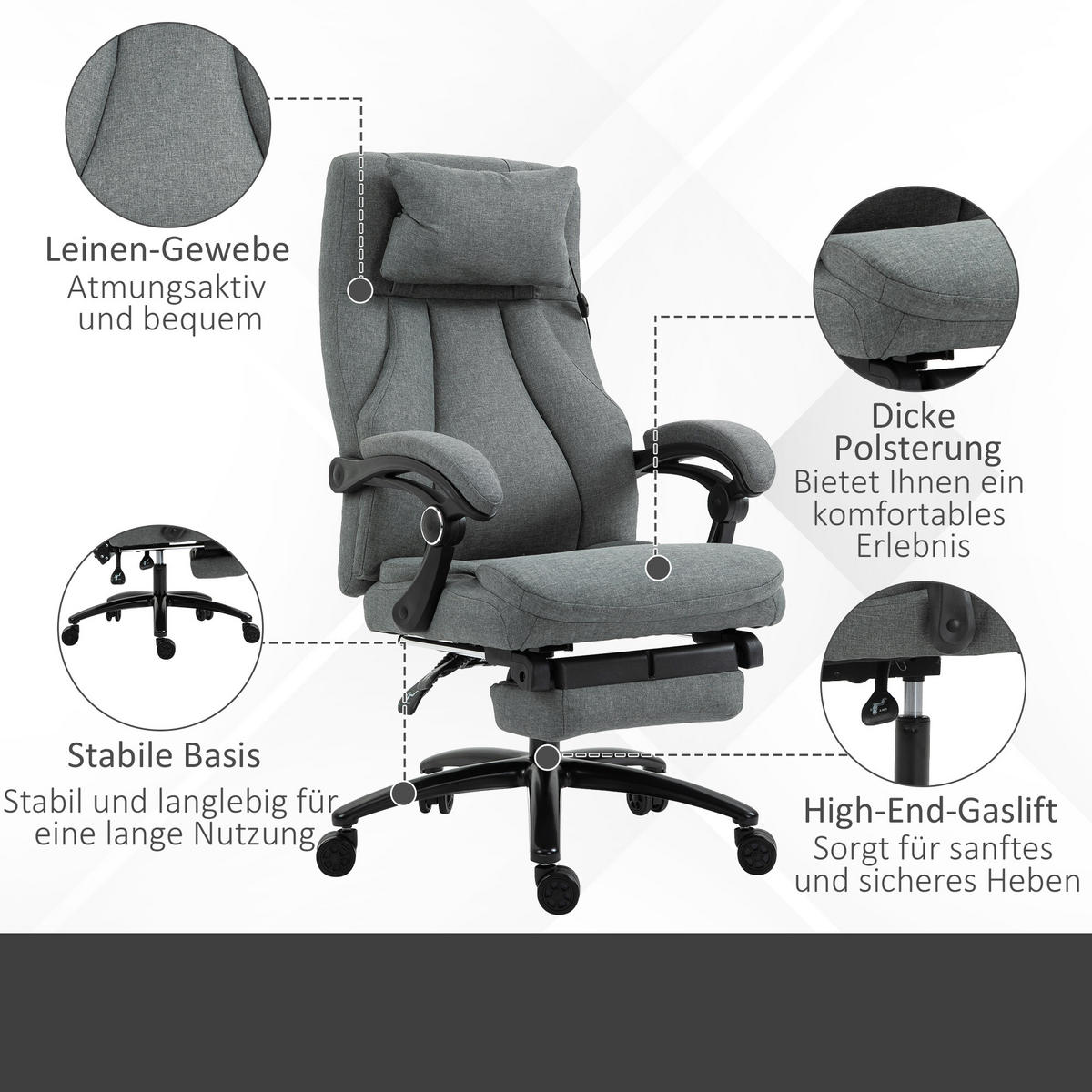 CHEFSESSEL DE-05087 Massagefunktion, Liegefunktion & Fußstütze Grau - Grau, Metall (74/117/64cm) - ComfortXL