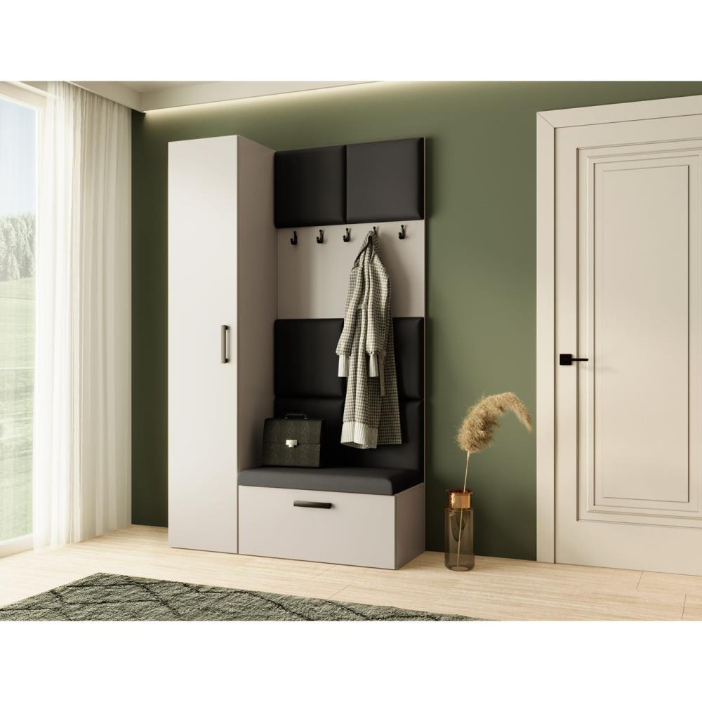 GARDEROBE Margaret I+IV 121/203/43 mit gepolsterten Paneelen - Kaschmir/Schwarz, Holzwerkstoff/Kunststoff (121/203/43cm) - Beautysofa