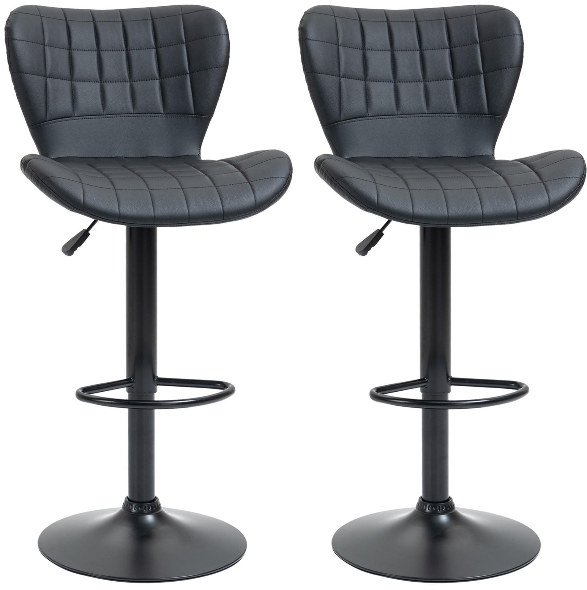 BARHOCKER 2er-Set höhenverstellbar drehbar Schwarz 57/58/87–107 cm - Schwarz, Leder (51.5/109/47cm) - MIVRAY