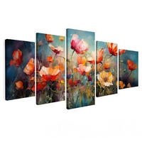 OBRAZ NA PLÁTNĚ 5dílná sada Květiny - barevné - abstraktní 150x80 cm - šedohnědá, textil (150/80cm) - MuchoWow