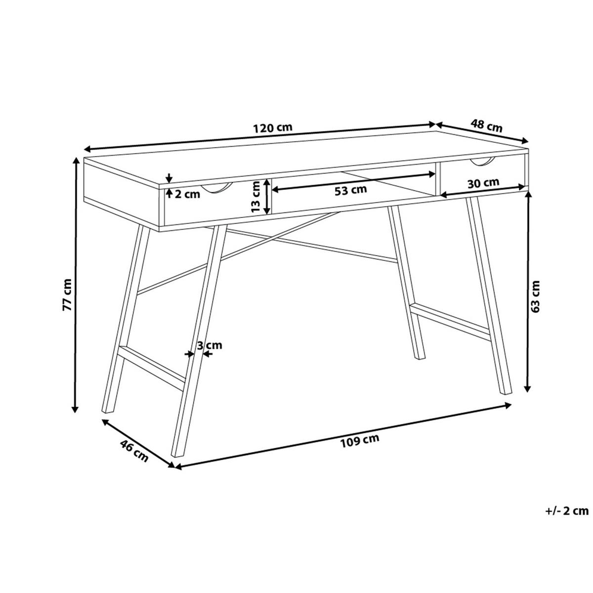 SCHREIBTISCH heller Holzfarbton/weiß 120/48/77 cm Clarita - Hellgrau, Holzwerkstoff (48/120/77cm) - Beliani