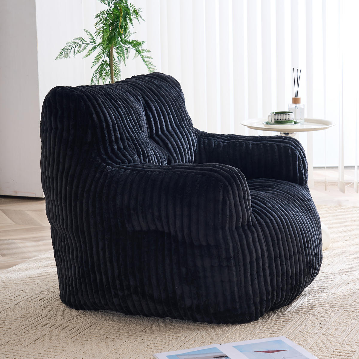 SITZSACK Cord Schwarz - Schwarz, Textil (100/70/94cm) - WISHDOR