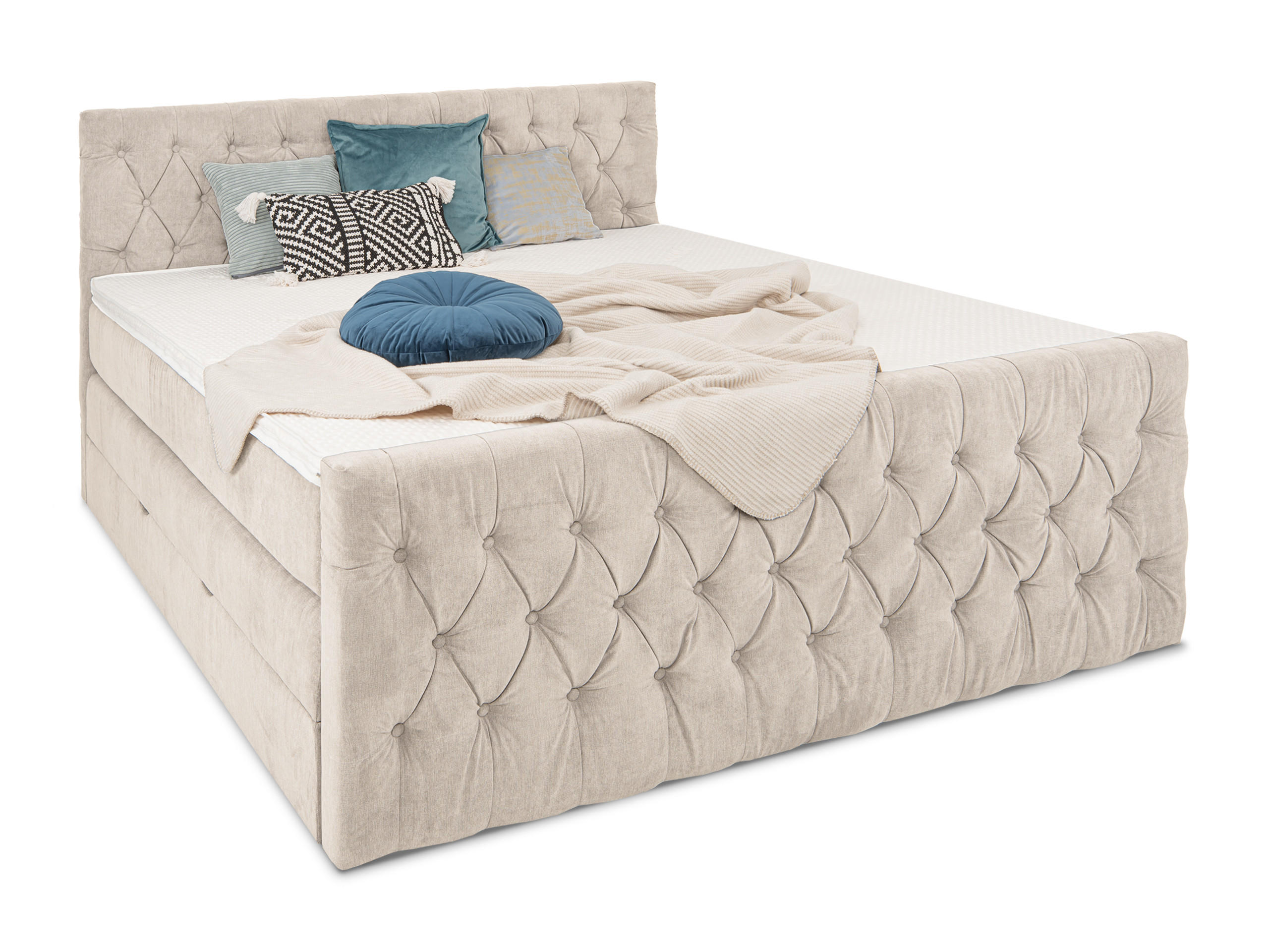 BOXSPRINGBETT London beige 160/200 cm H2/H3 Samt - Beige, Textil (160/200cm) - wonello
