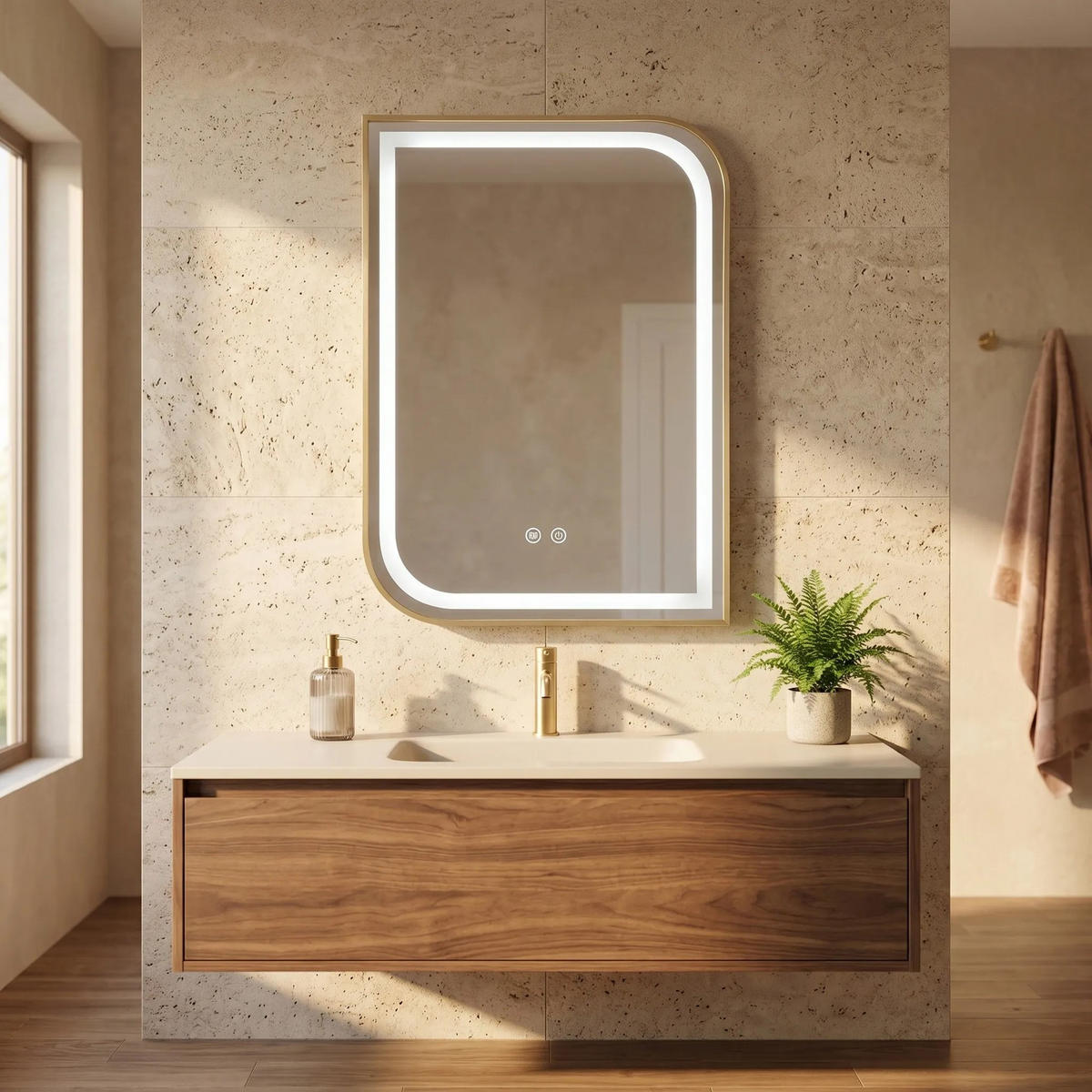SPIEGEL Rea Led Zone 80x60 Gold Brush - Goldfarben, Glas (60/80/0.5cm) - REA