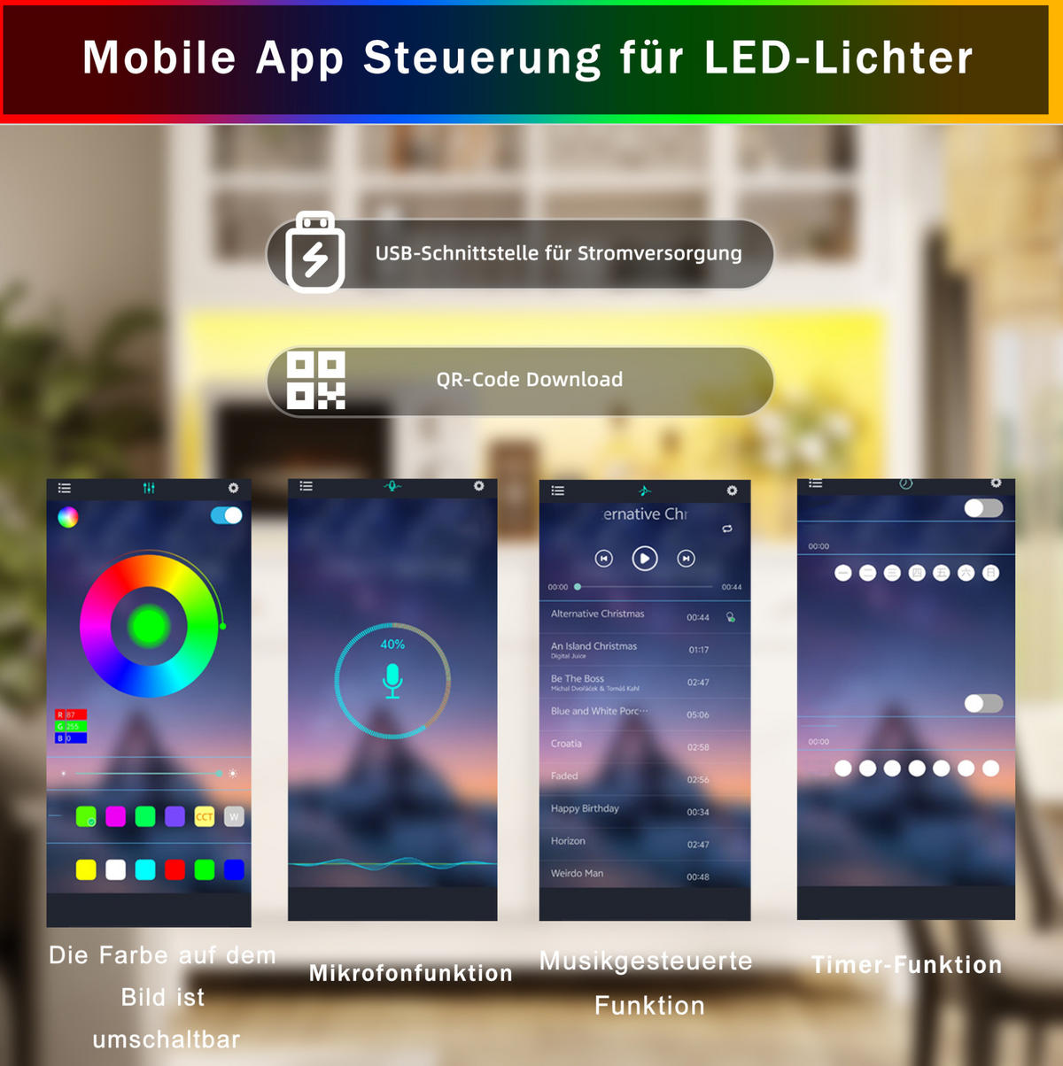 BUFFETSCHRANK aus MDF 140x38,5x180 cm Weiß mit RGB-LED, Glastüren, 4 Schubladen und Stauraum - Weiß, Holzwerkstoff (140/180/38.5cm) - IVMEU
