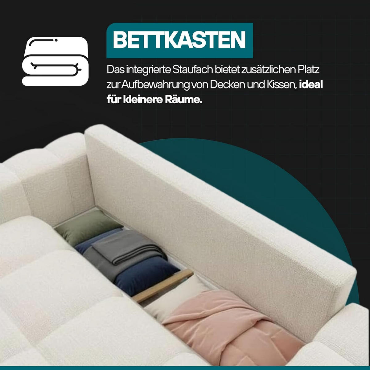 BOXSPRINGSOFA 275x90x110 cm mit Bettkasten, BLOOM, Mit DL-Ausklappsystem, Weiß - Weiß, Kunststoff (275/90/110cm) - Trada