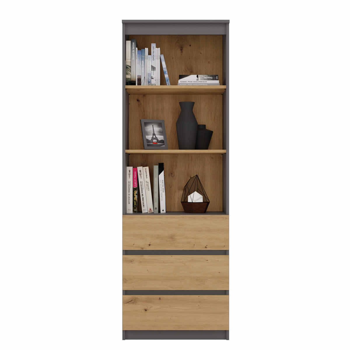 POLICA NA KNIHY - antracitová, kompozitné drevo (60/180/35cm) - RAUMHIRSCH FURNITURE