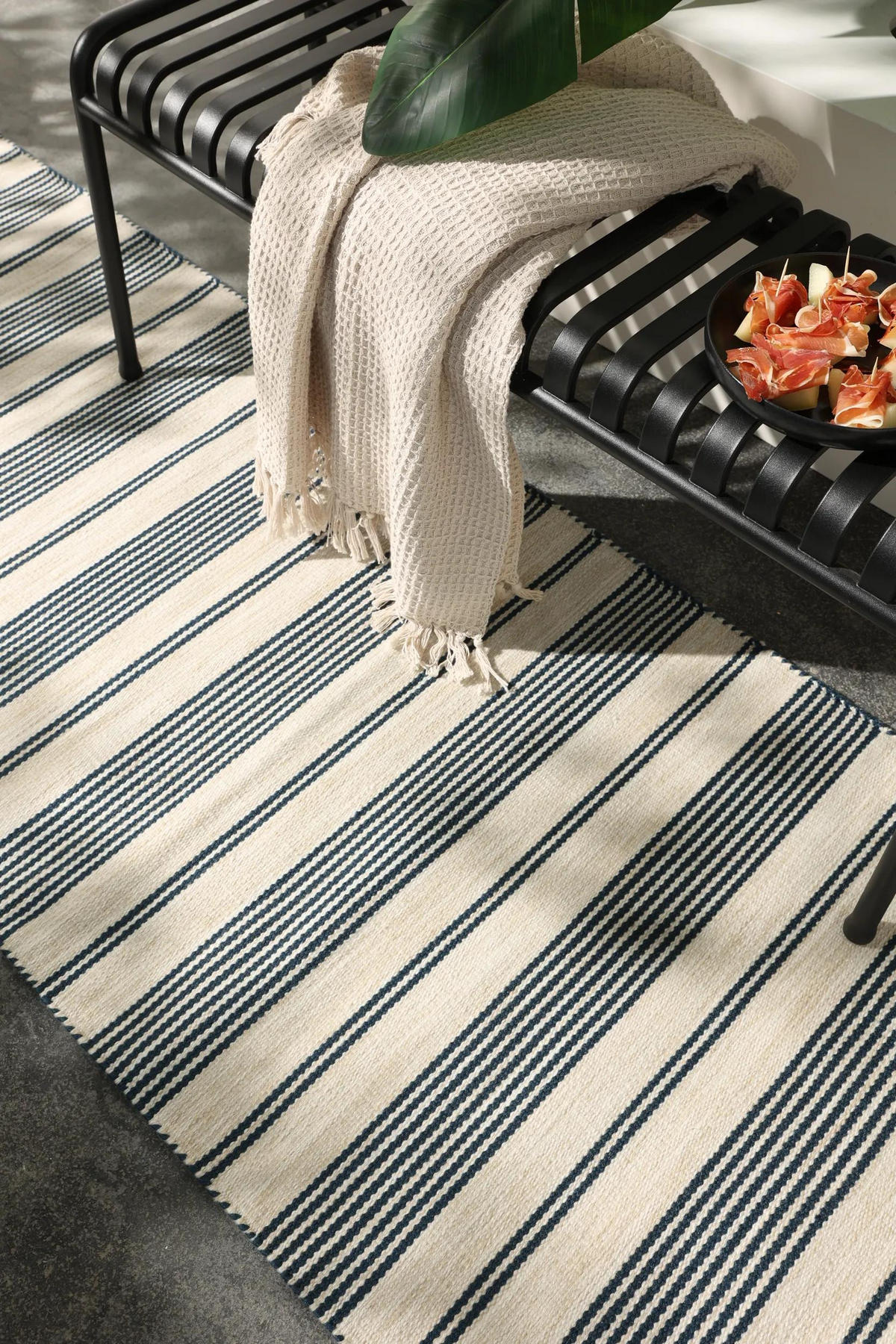 OUTDOORLÄUFER Rida Beige/Blau 80/250 cm - Blau/Beige, Kunststoff/Textil (80/250cm) - benuta