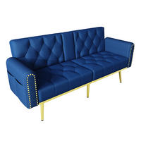 SCHLAFSOFA DE-33334 3-fach verstellbar mit Getränkehalter Blau - Blau, Holzwerkstoff (175/73.5/80cm) - ComfortXL