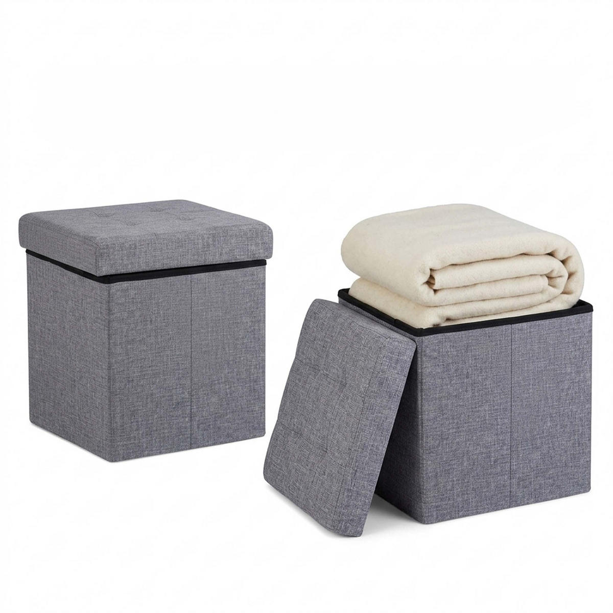 TABURET Tmavosivý skladací s úložným priestorom - antracitová, kompozitné drevo/textil (38/38/38cm) - Relaxdays