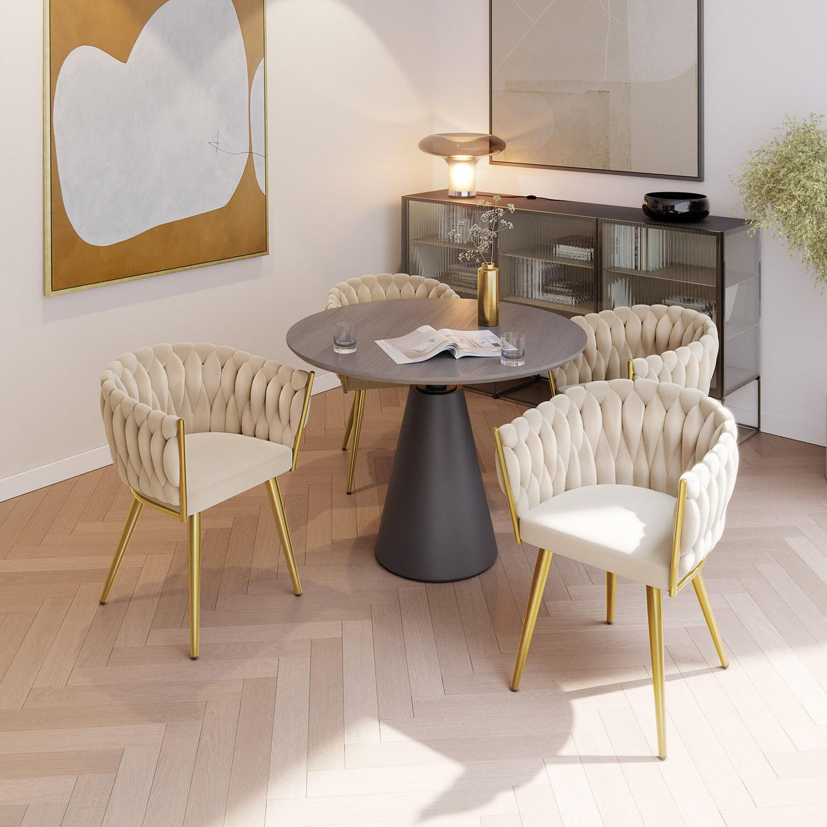 ESSZIMMERSTUHL 4er Set Astano,60,5 x 55 x 75 cm,sandfarben/gold - Sandfarben/Goldfarben, Textil (60.5/75/55cm) - tectake