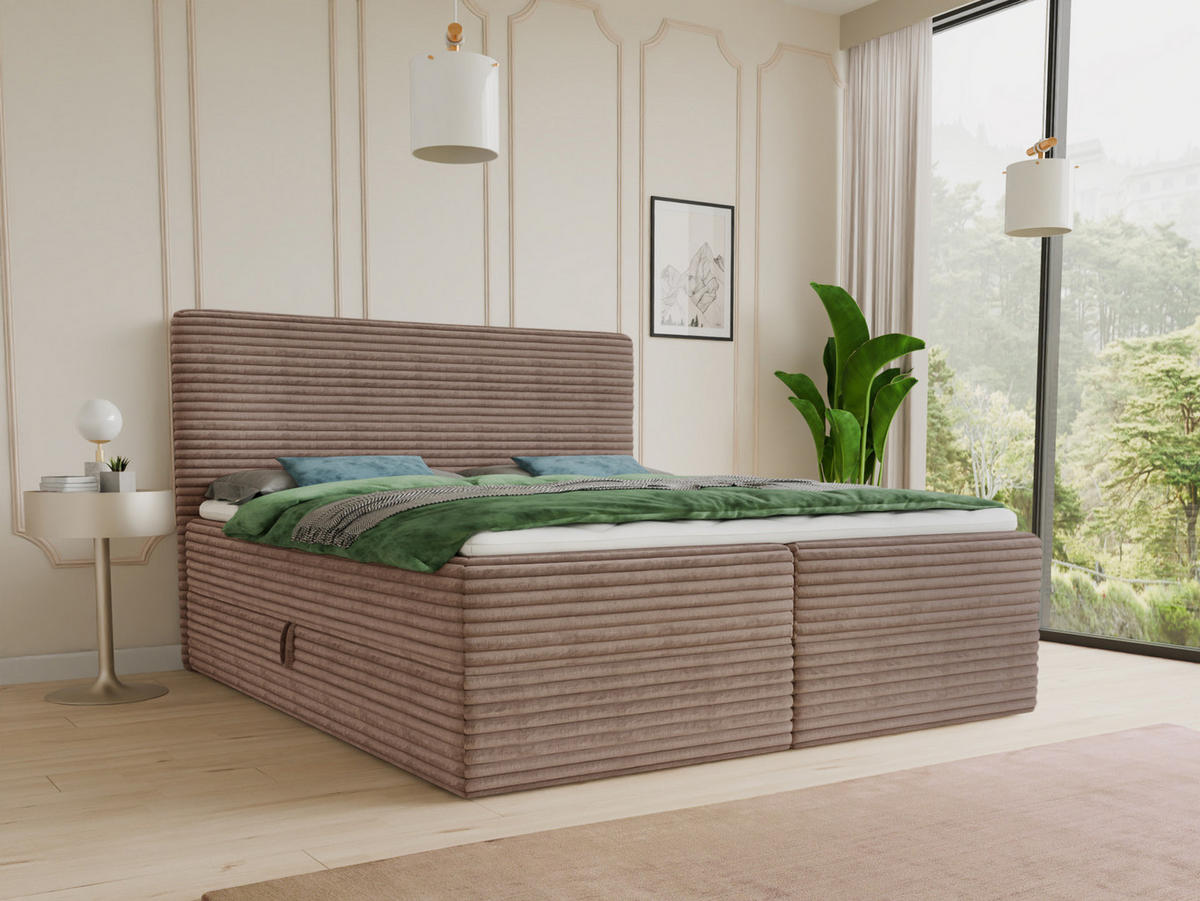BOXBETT Mollo - 180x200 - braun (Tilia 17, Cord) - Schwarz/Braun, Holz/Holzwerkstoff (180/200cm) - Sofnet