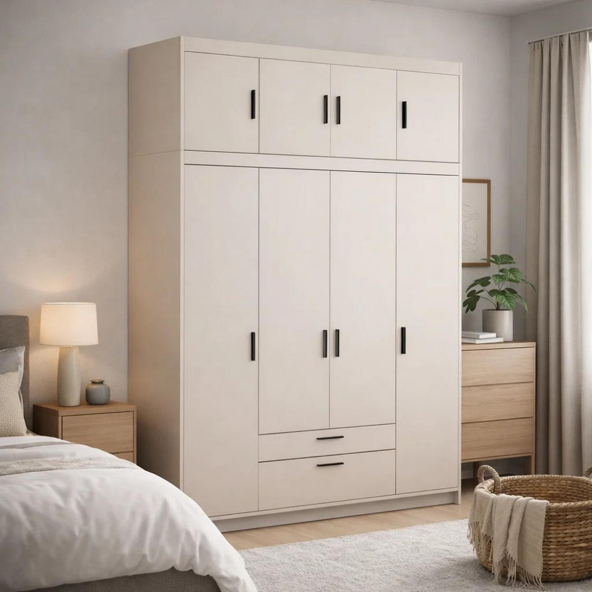 DREHTÜRENSCHRANK Elena mit 4 Türen und 2 Schubladen, mit Aufsatz Sandbeige - Sandfarben, Holzwerkstoff (176/245/53cm) - Beautysofa
