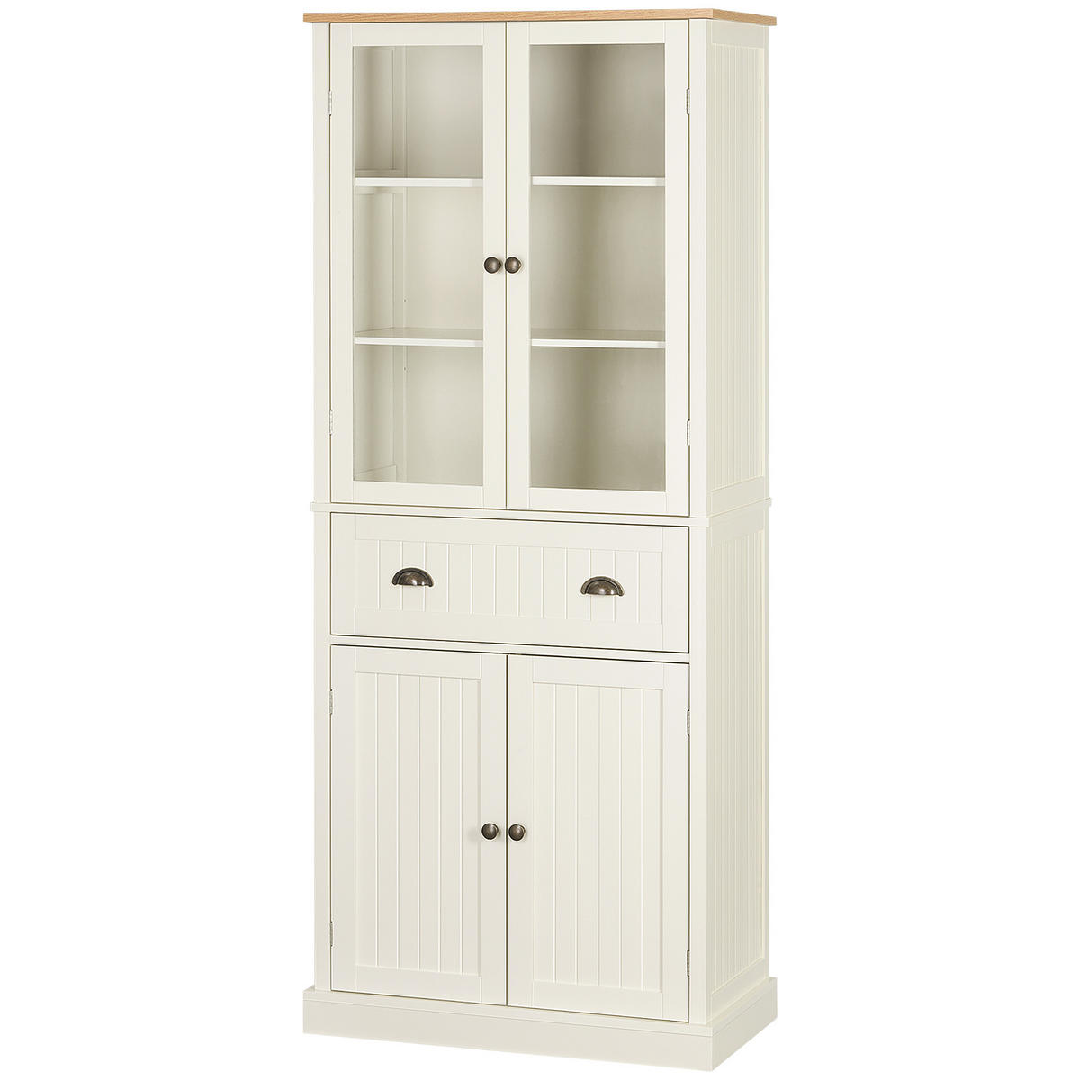 HIGHBOARD DE-11020 4 Türen (2 mit Glas) Beige - Weiß, Holzwerkstoff (40/182.5/76cm) - ComfortXL