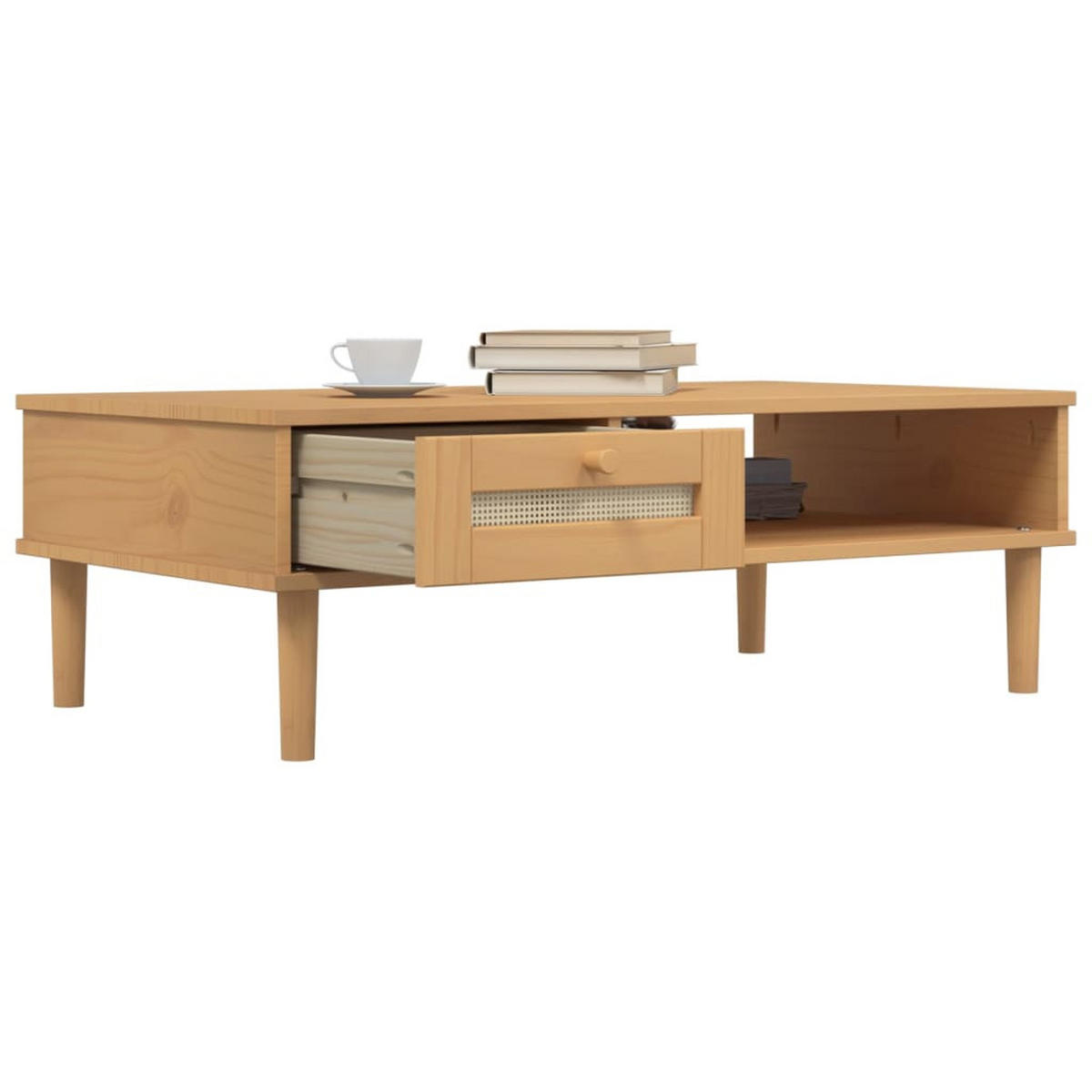COUCHTISCH SENJA Rattan-Optik Braun 100x55x33 cm Kiefernholz - Braun, Holz (100/1/33cm) - furnicato