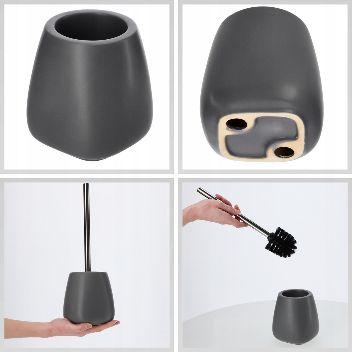 TOILETTENBÜRSTE mit Behälter, 36 cm, grau - Grau, Keramik/Kunststoff (12/36cm) - KADAX